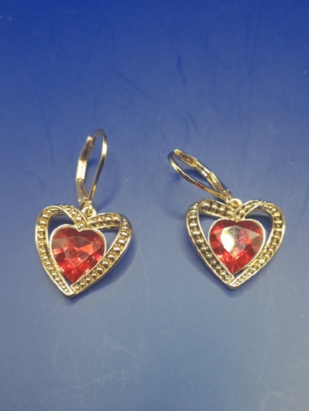 Napier Gold-Tone Heart Earrings with Red Crystal Centers
